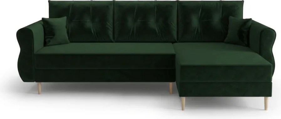 Rozkładana narożna sofa SILVIANO 230x140 cm, ciemnozielona, uniwersalna