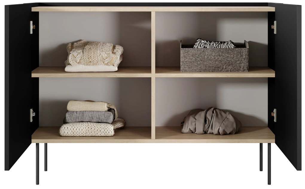 Komoda Desin 120 cm dwudrzwiowa - czarny mat / dąb nagano