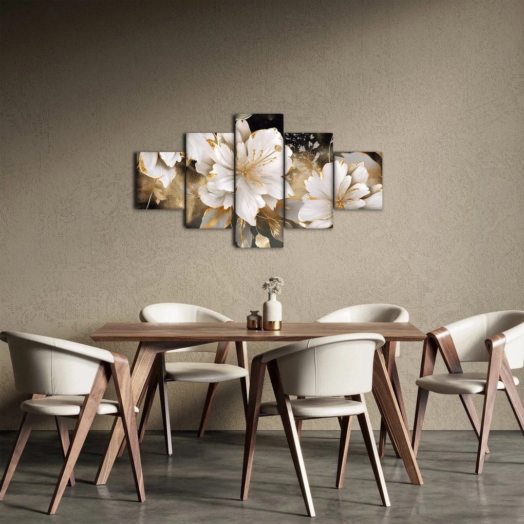 Obraz - Kwiaty w kolorze złotym (125x70 cm)