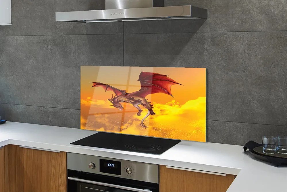 Szkło Ozdobne do Kuchni Smok na Niebie pełnym Chmur