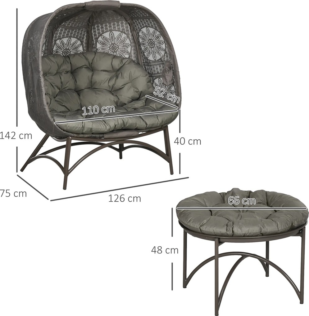 Outsunny Zestaw mebli ogrodowych, 2 fotele wiklinowe z stolikiem, składane, poduszki na siedzisko, rama ze stali, kolor: Piasek