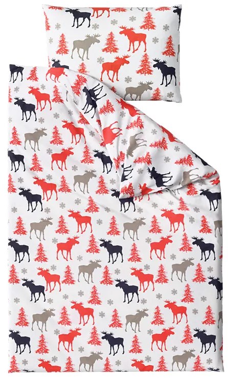 PrzytulneMieszkanie.pl PrzytulneMieszkanie.pl Pościel bawełniana CHRISTMAS MOOSE, biała Rozmiar pościeli: 70 x 90 cm | 140 x 220 cm