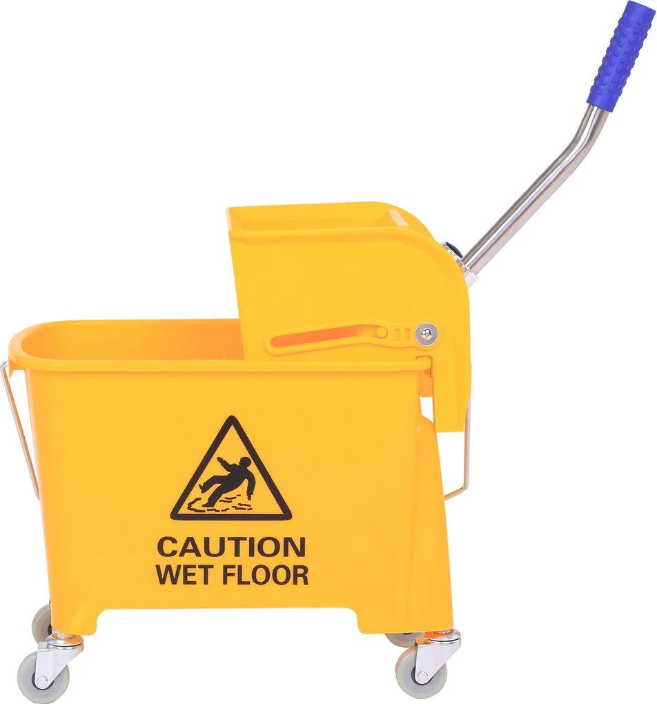 HOMCOM Profesjonalny Wózek do Sprzątania z Wiadrem i Praską Kolor Żółty 63x27x67cm | Aosom PL