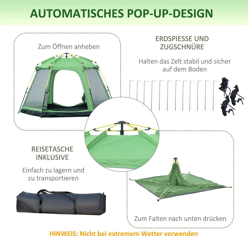 Outsunny namiot kempingowy dla 6 osób namiot rodzinny namiot kopułowy PU2000mm zielony