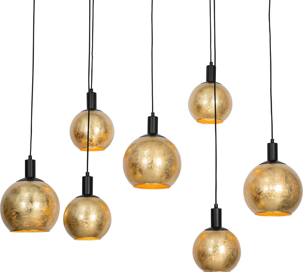 Designerska lampa wisząca czarna ze złotym szkłem 7-świateł - Bert