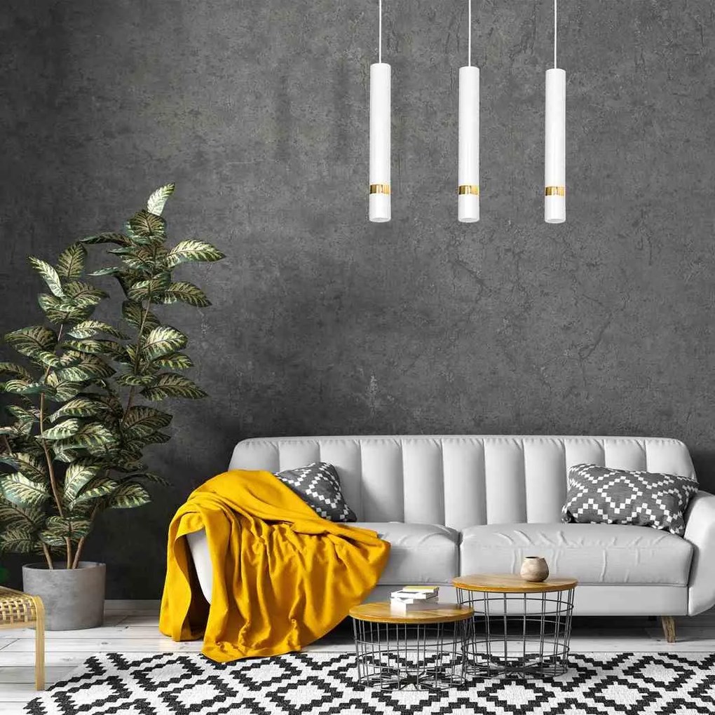 Lampa wisząca JOKER WHITE/GOLD 3xGU10, na listwie potrójna, biała/złota, nad stół/wyspę