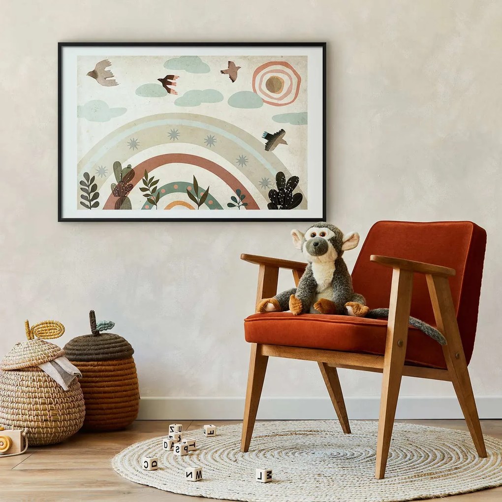 Plakat Tęcza i ptaki 60x40 cm z ramą czarną z marginesem ARTGEIST B