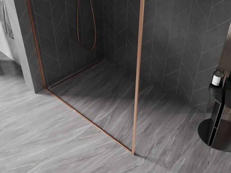 Mexen Kioto-XF ścianka prysznicowa Walk-in z ramką 60 x 202 cm, transparent 10 mm, miedź szczotkowana - 800-060-104-65-00-X