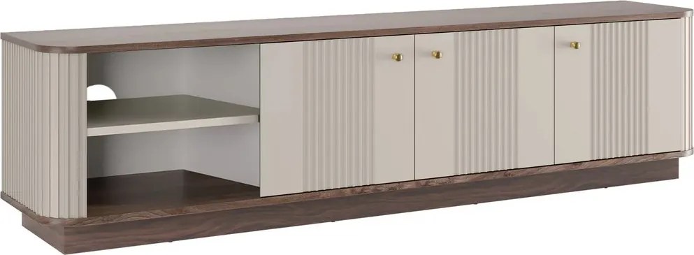 Szafka RTV Vesper 3D 187 cm na cokole - kaszmir / orzech / złote uchwyty