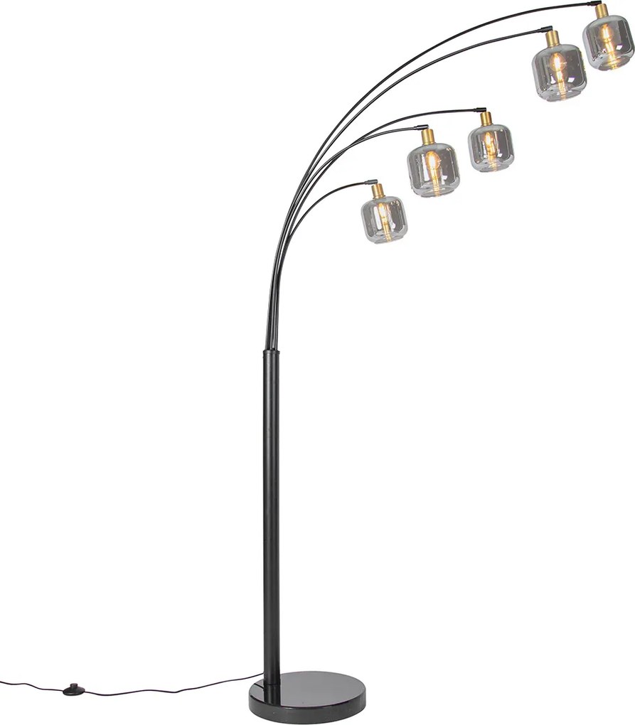 Lampa stojąca czarna ze złotem z dymionym szkłem 5-świateł - Zuzanna
