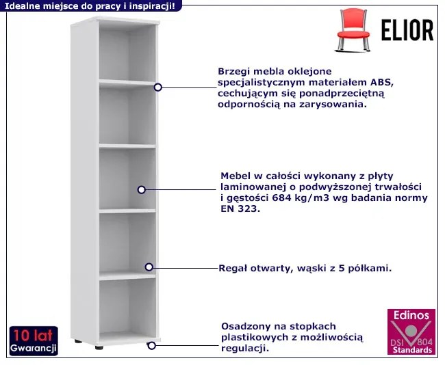 Biały wąski regał biurowy - Etop