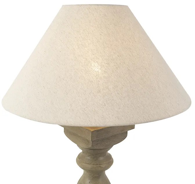 Rustykalna lampa stołowa z abażurem z lnu beżowym 50 cm - Hyssop Rustykalny / Vintage Oswietlenie wewnetrzne