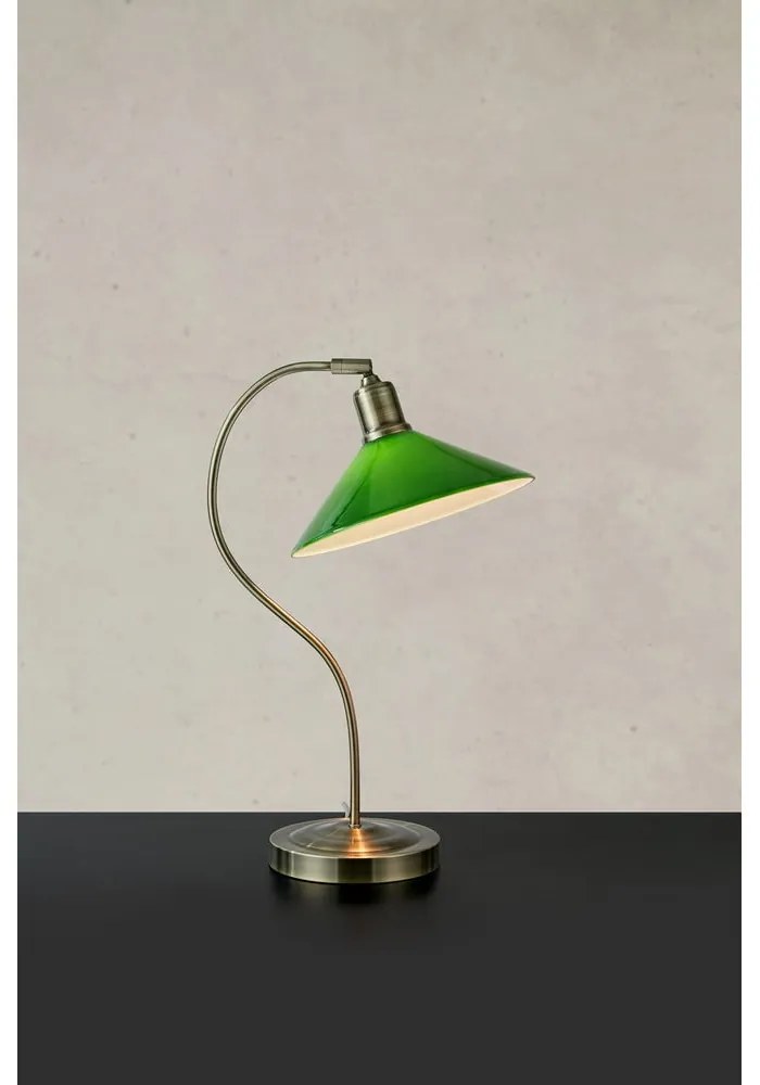 Lampa stołowa w kolorze mosiądzu z zielonym szklanym kloszem (wysokość 49 cm) Vela – Markslöjd