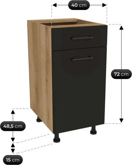 Zestaw Mebli Kuchennych MODERN 200 cm Czarny/Dąb Evoke Loftowy