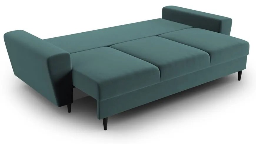 Morska aksamitna rozkładana/ze schowkiem sofa 235 cm Kyoto – Cosmopolitan Design