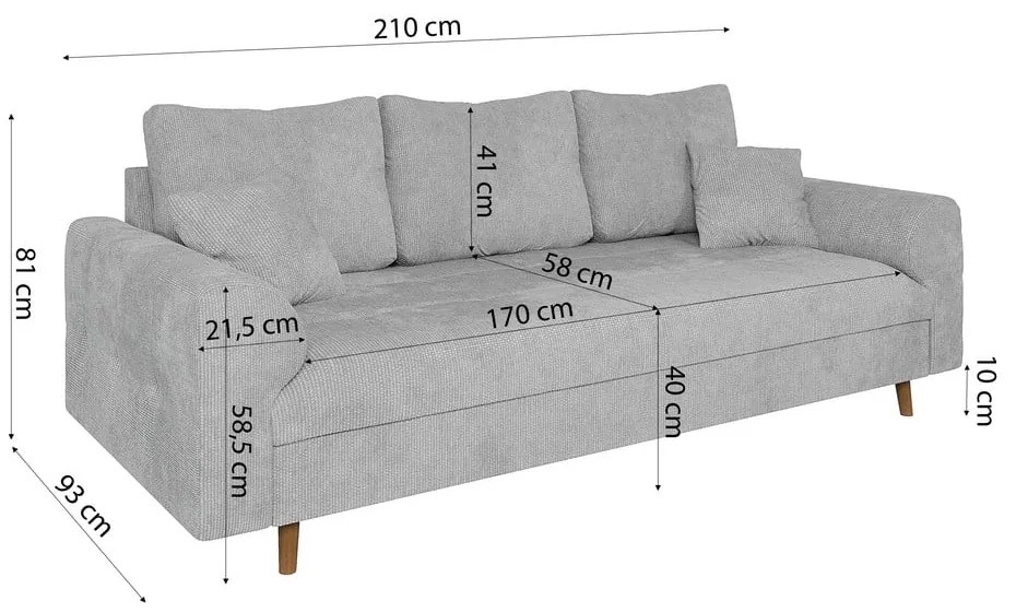Jasnoszara sofa 210 cm Ariella – Ropez