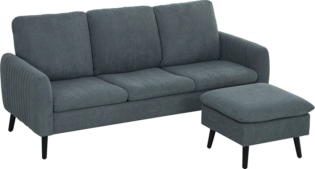 HOMCOM Sofa narożna, 3-osobowa sofa z pufą, Obicie z tkaniny, Zestaw sof L-kształt, Ciemnoszary