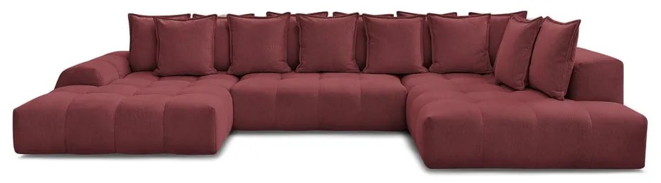 Bordowy rozkładany/ze schowkiem narożnik z tkaniny szenilowej (prawostronny/w kształcie litery U) Everest – Bobochic Paris