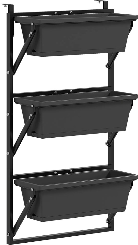 Outsunny Zestaw 3 Donic Pflanzkübel z Otworami, 56x42 cm Donice, Prostokątna Donica, Plastikowa, Ciemnoszary