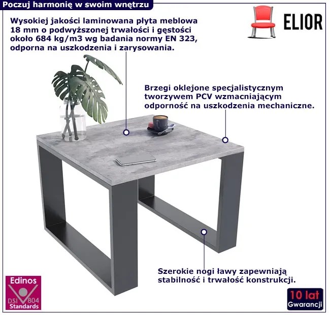 Loftowy Kwadratowy Stolik Kawowy Beton + Czarny S6-G00