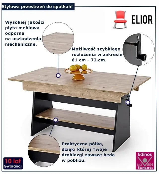 Ławostół nowoczesny dąb artisa + czarny W7-F23