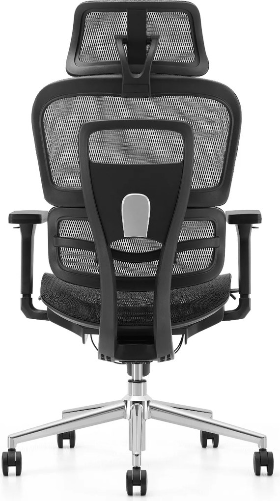 Fotel biurowy siatkowy Ergomix z zagłówkiem, zgodny z normą BHP