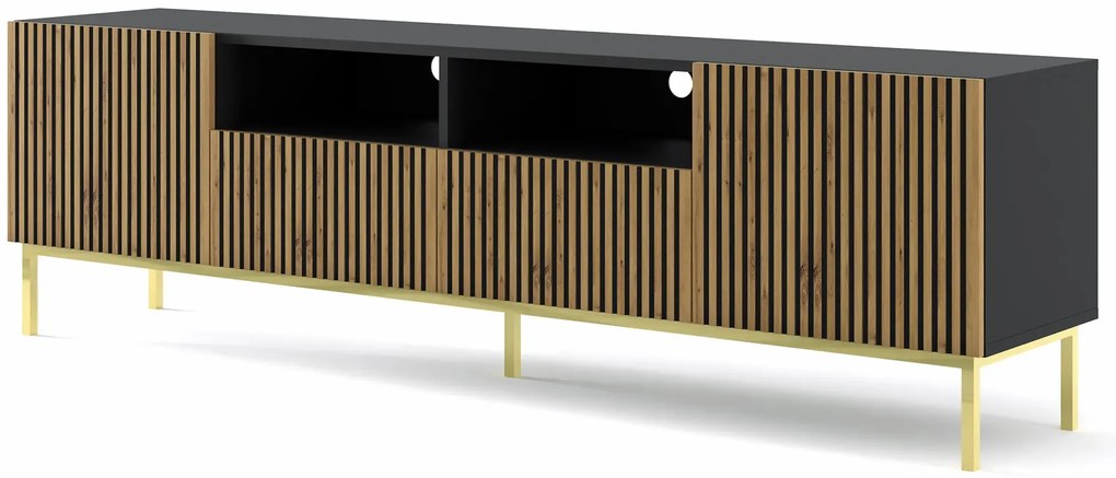 Szafka lamelowa rtv czarny z szufladami + dąb artisan C3-A80