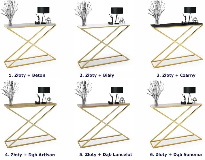 Minimalistyczna konsola złoty + dąb artisan T1-D11