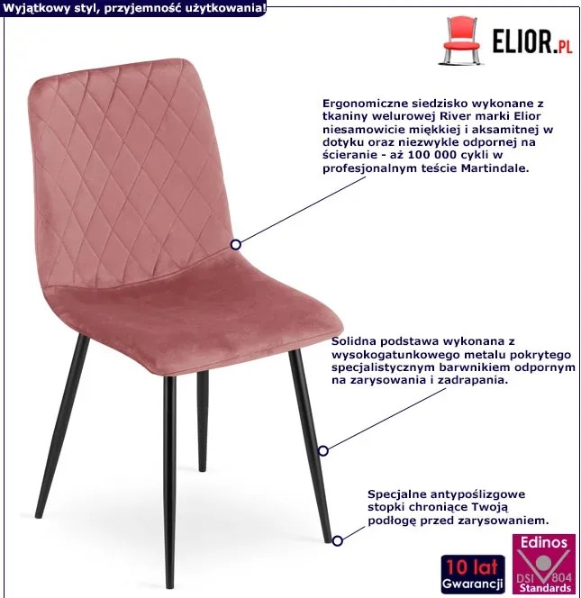 Różowe krzesło pikowane metalowe A1-T46