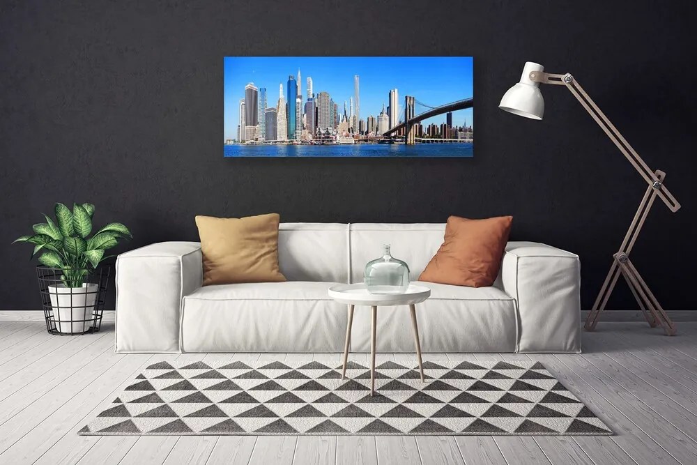 Zdjęcie na płótnie Sylwetka Mostu nad Rzeką