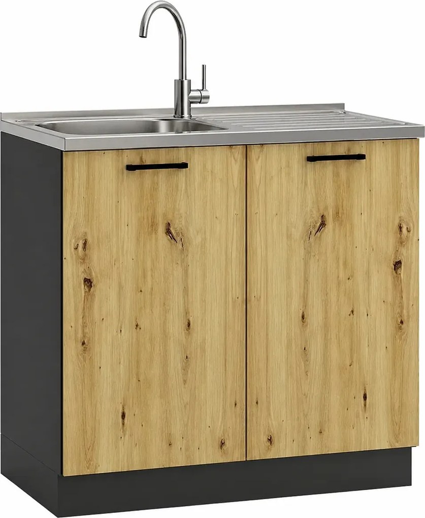 Szafka pod zlewozmywak 80 cm grafit + dąb artisan C3-L62