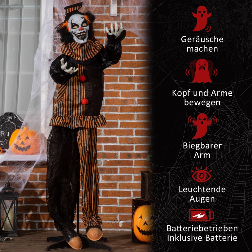 Outsunny Dekoracja Halloween Horror Clown ze specjalnymi efektami i dźwiękiem 100 cm x 18 cm x 153 cm