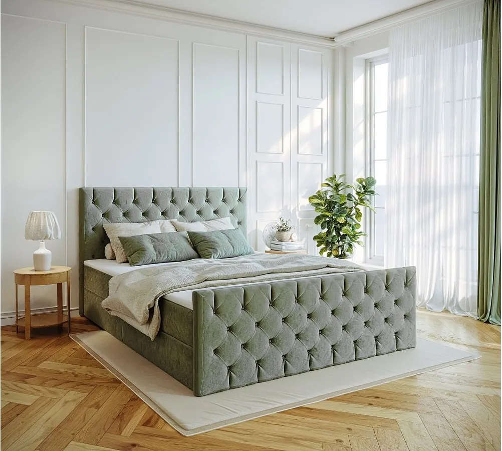 Łóżko kontynentalne z pojemnikiem Mars, tkanina Riviera, 140x200 cm, Miętowy