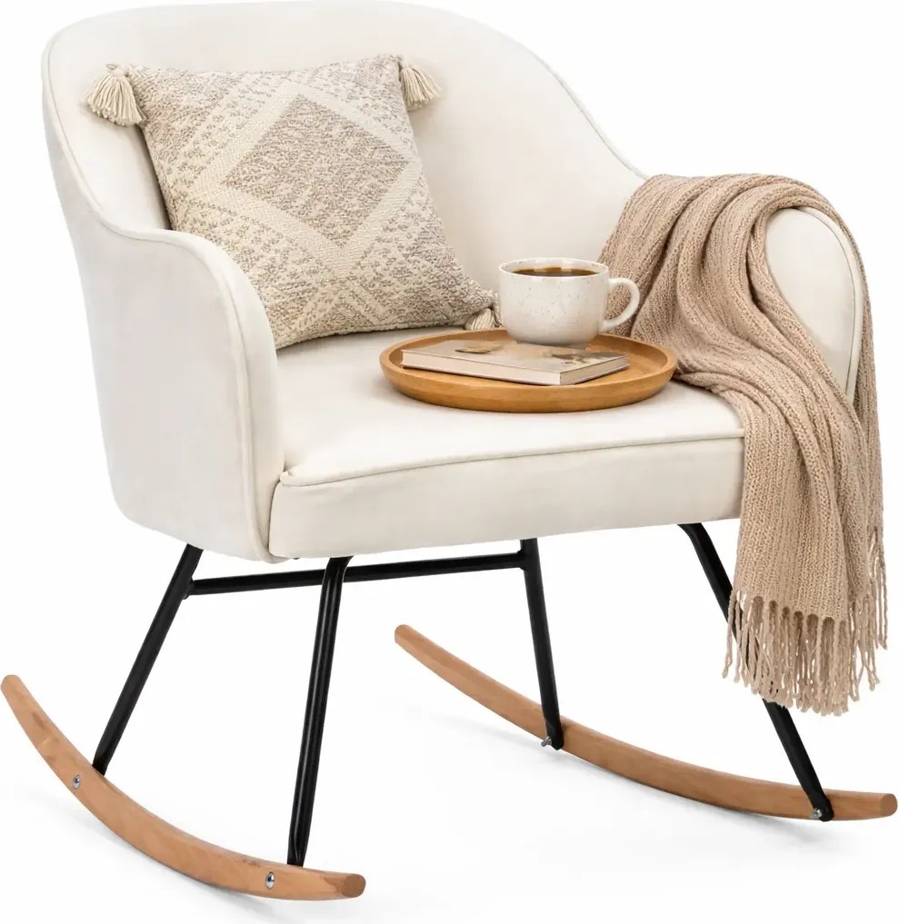 Kremowy aksamitny fotel bujany Z0-Z85