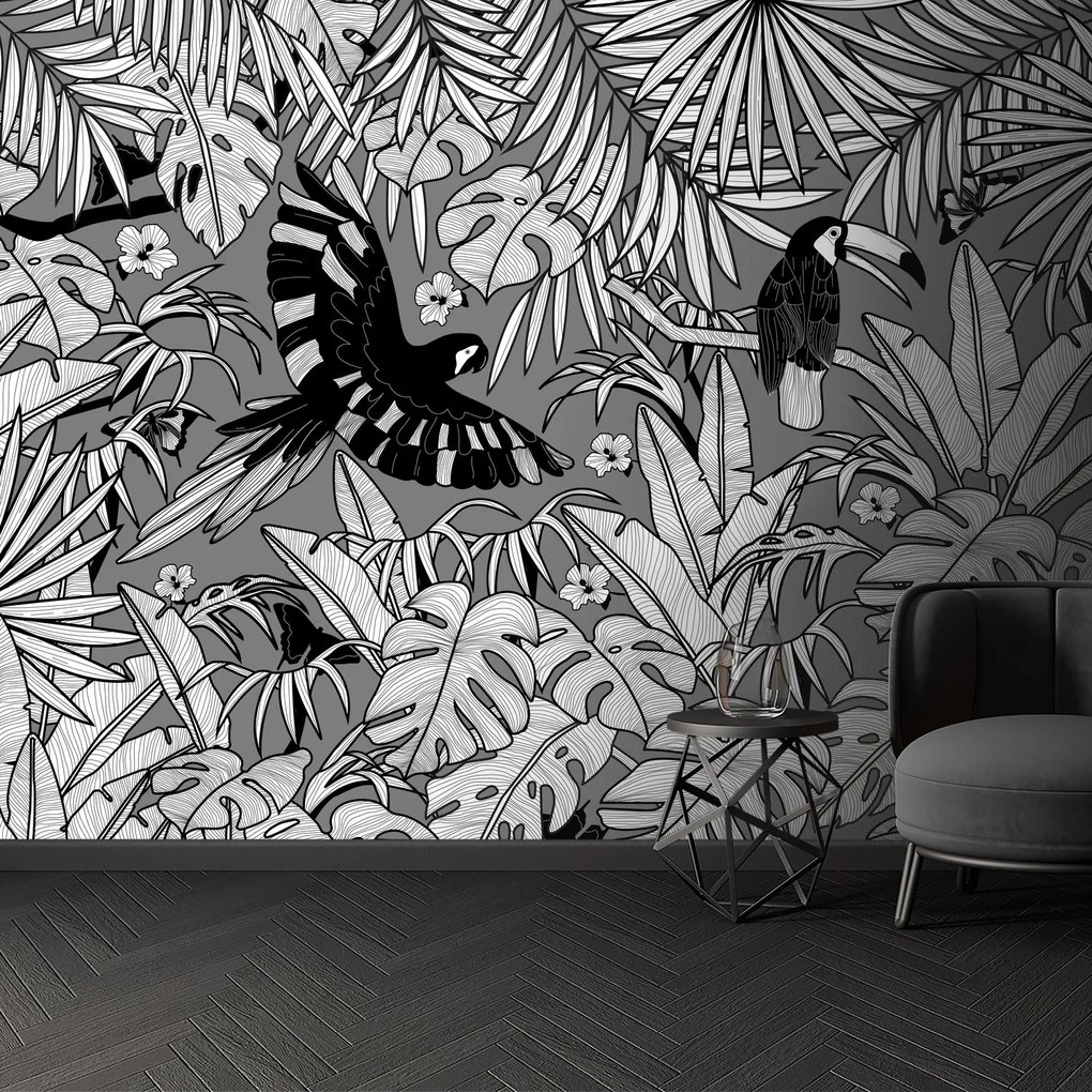 Fototapeta - Czarno - biała dżungla (196x136 cm)