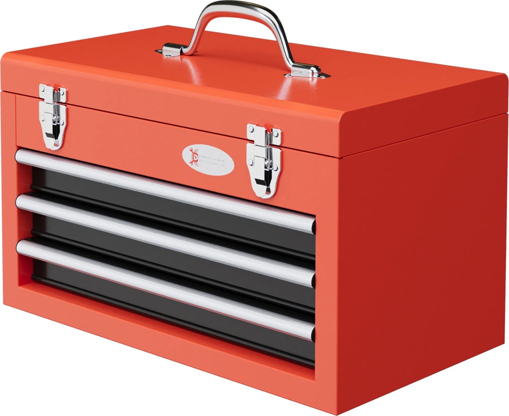 DURHAND Skrzynka narzędziowa z 3 szufladami, 1 komorą, solidne stalowe zamki, 45 x 24 x 27 cm, Czerwona