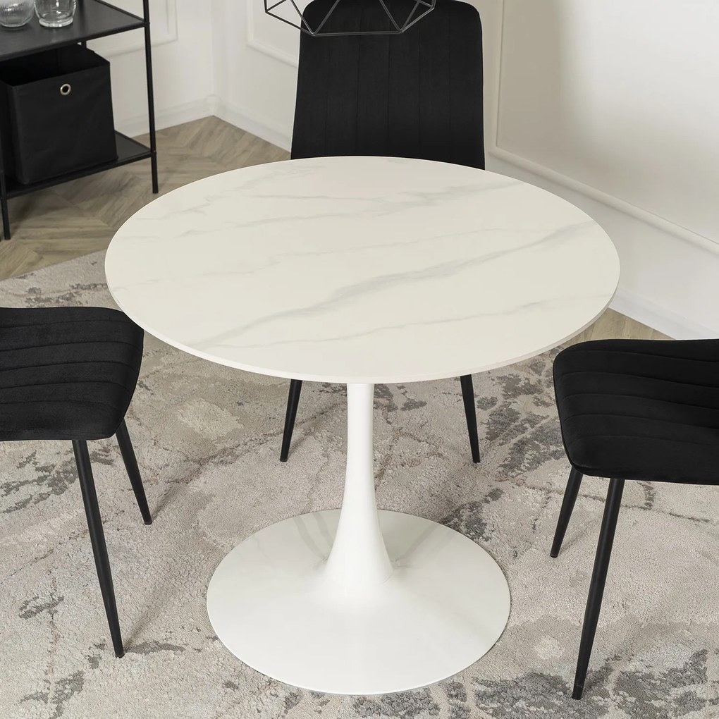 Stół Okrągły SANDER 90 cm Ceramiczny Biały do Salonu Nowoczesny Glamour