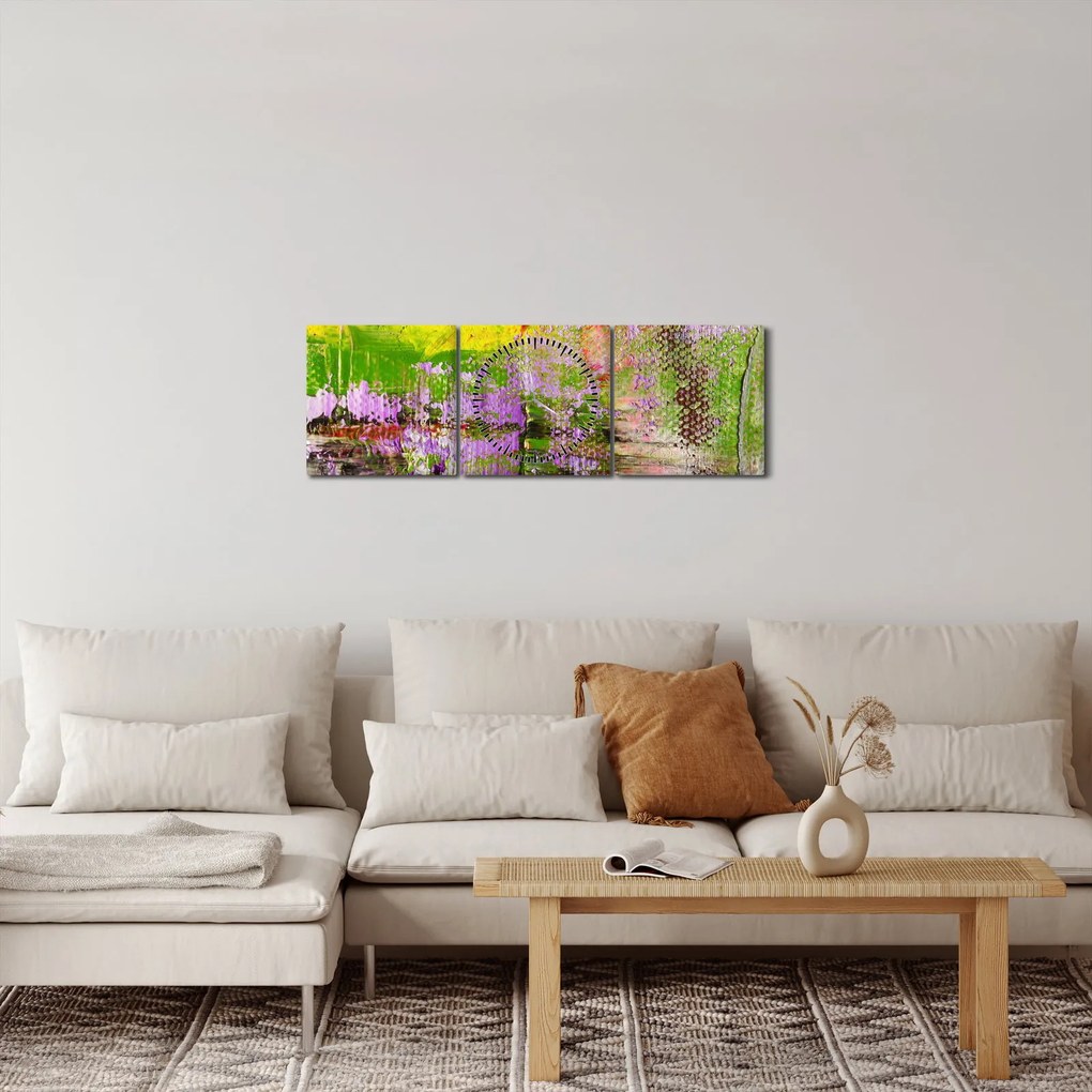 Obraz abstrakcji - malarstwo (z zegarem) (90x30 cm)