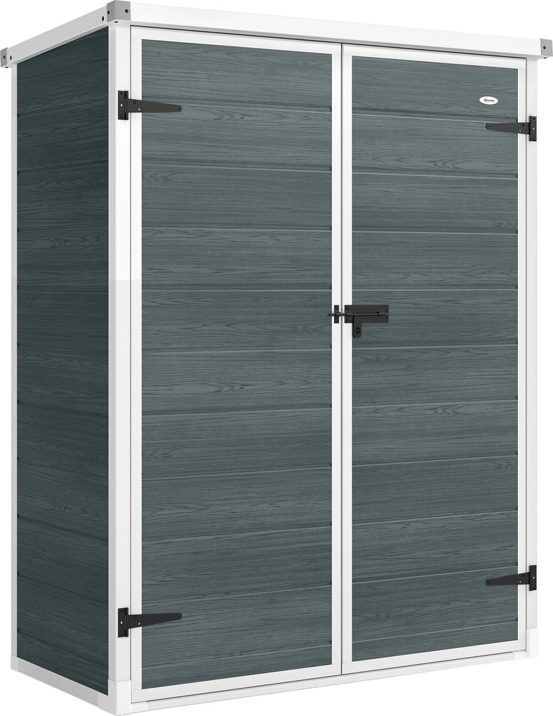 Outsunny Domek Ogrodowy 0,8m², Składany Domek na Narzędzia 134 x 68,5 x 170 cm Plastikowy z Podwójnymi Drzwiami i Podłogą | Aosom PL