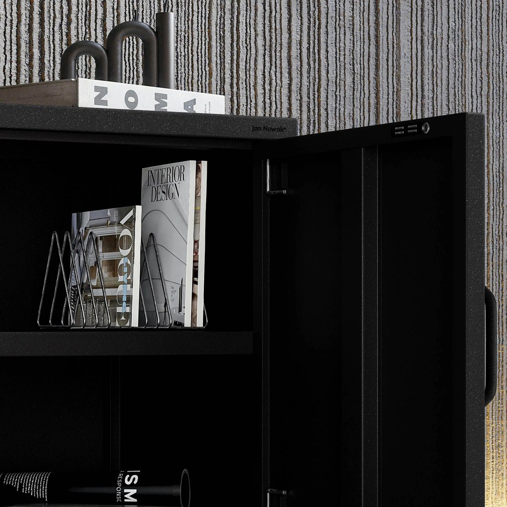 Szafka nocna metalowa na nóżkach czarna, 424x595x400 mm: MIA Modern