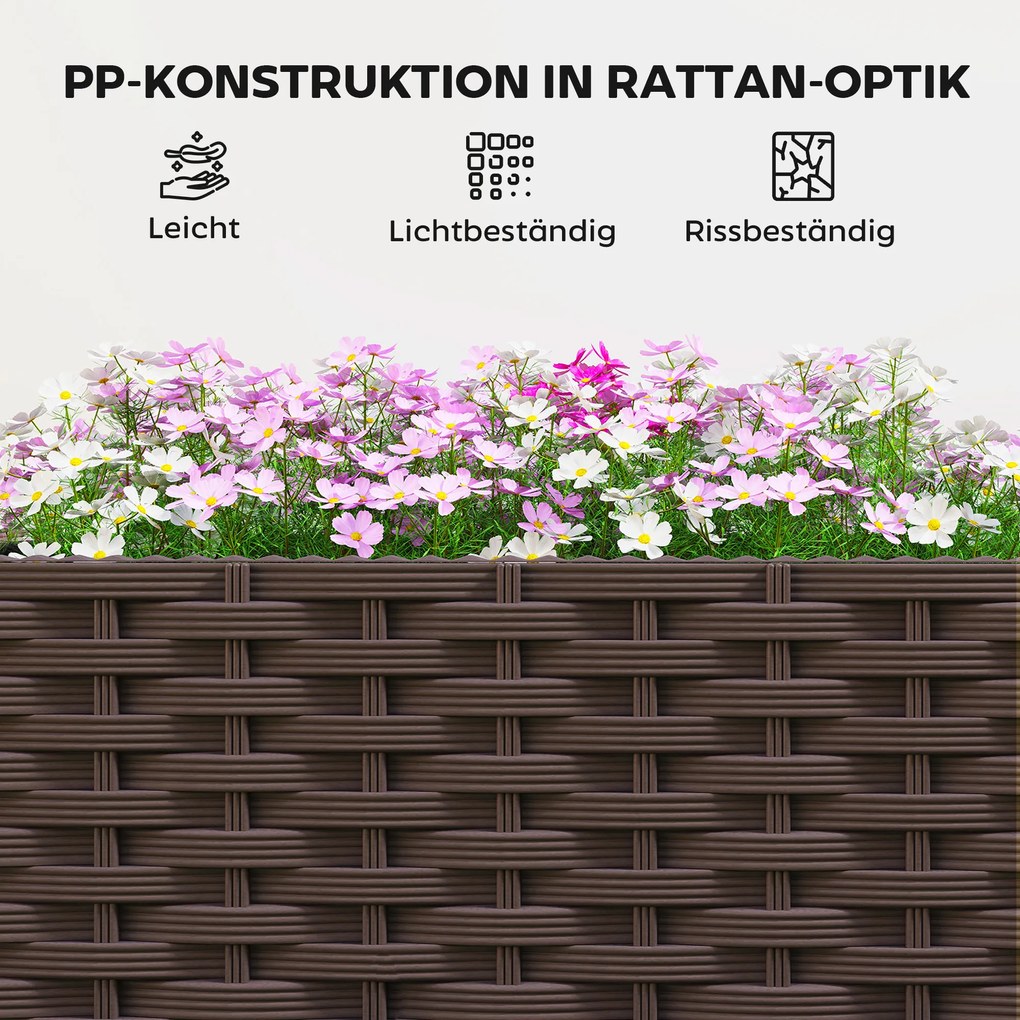 Outsunny Podwyższona grządka z tworzywa, modułowy pojemnik do sadzenia z systemem samonawadniania 120 x 40 x 37cm Brązowy | Aosom PL