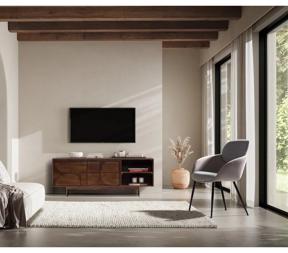 Brązowa szafka pod TV z litego drewna mango 145x55x40 cm Trisha – MOME