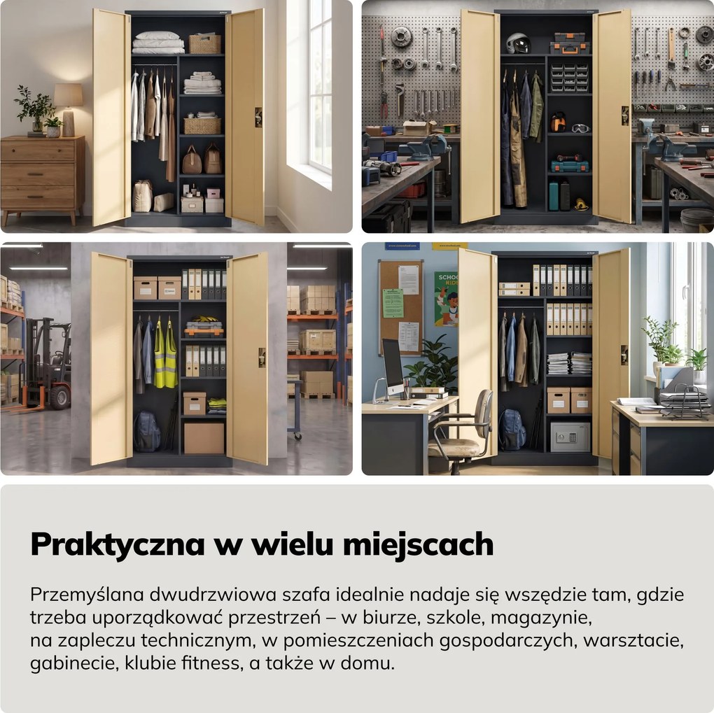 Szafa metalowa wielofunkcyjna antracytowa/orzech, 900x1850x450 mm: DAWID Eco Design