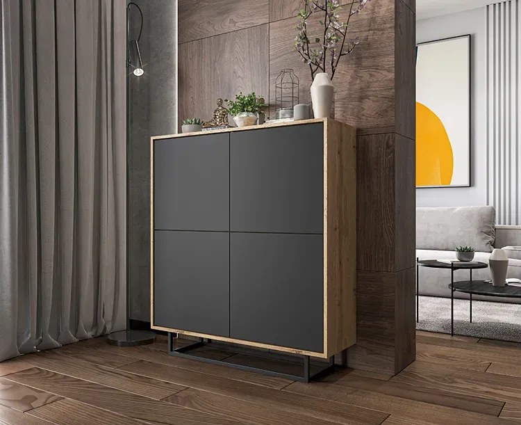 Czterodrzwiowa komoda dąb wotan + grafit W0-S59