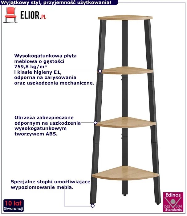 Loftowy narożny regał drewno metal dąb sonoma Zarrax