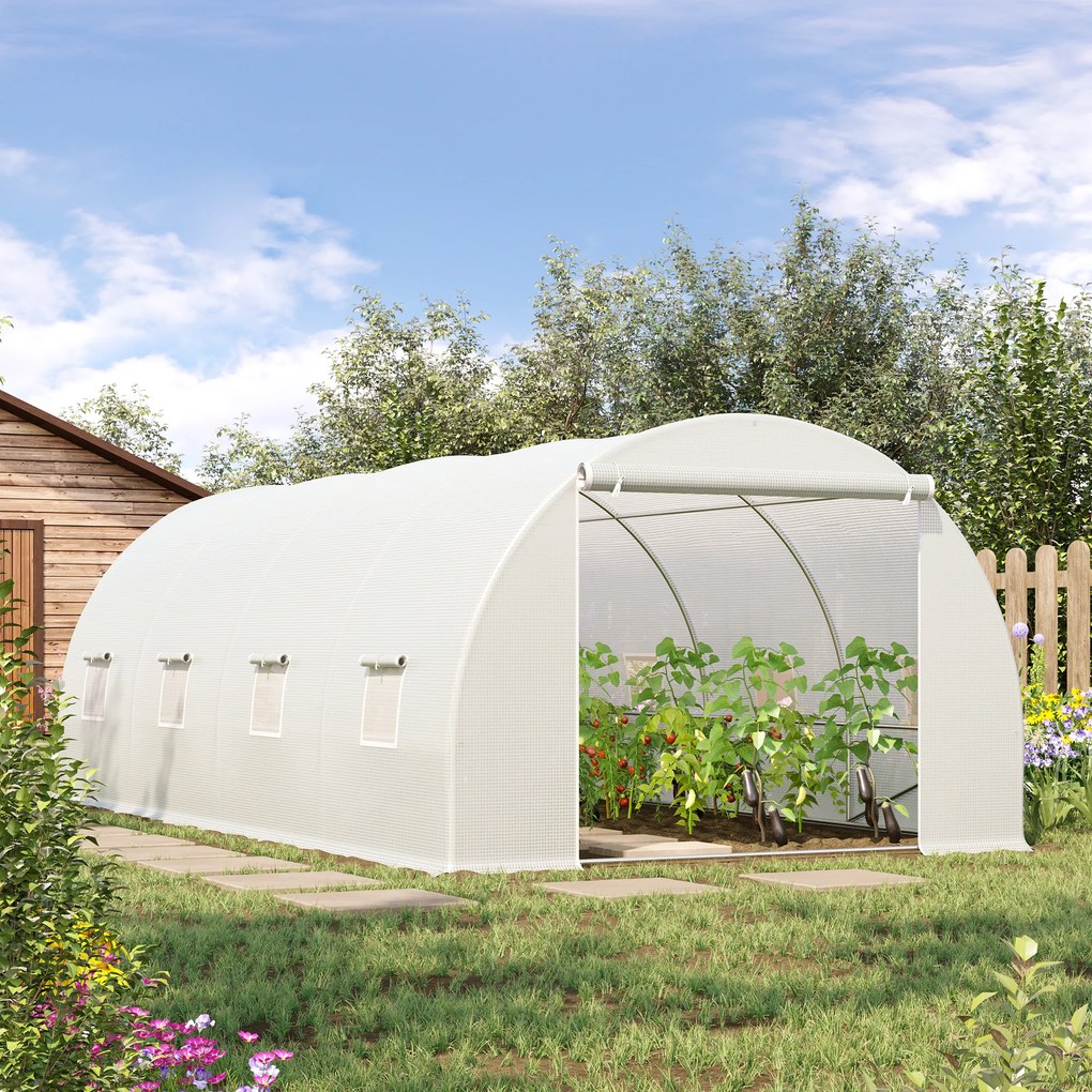 Outsunny Szklarnia Foliowa Ogrodowa Duża Biała 450x200x200cm Ochrona Roślin | Aosom PL