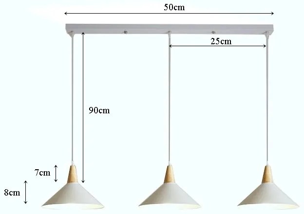 Lampa sufitowa metalowa z kloszem z litego drewna wisząca AT33-3SZ-White