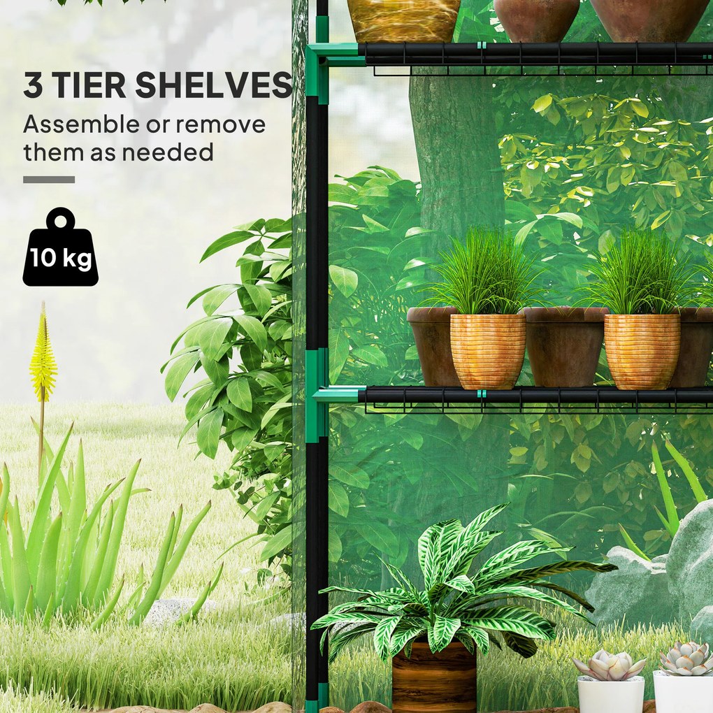 Outsunny Szklarnia z półkami, mini-szklarnia, odporna na UV, okna z siatki, drzwi na zamek błyskawiczny, 143D x 74S x 190W cm, Zielona