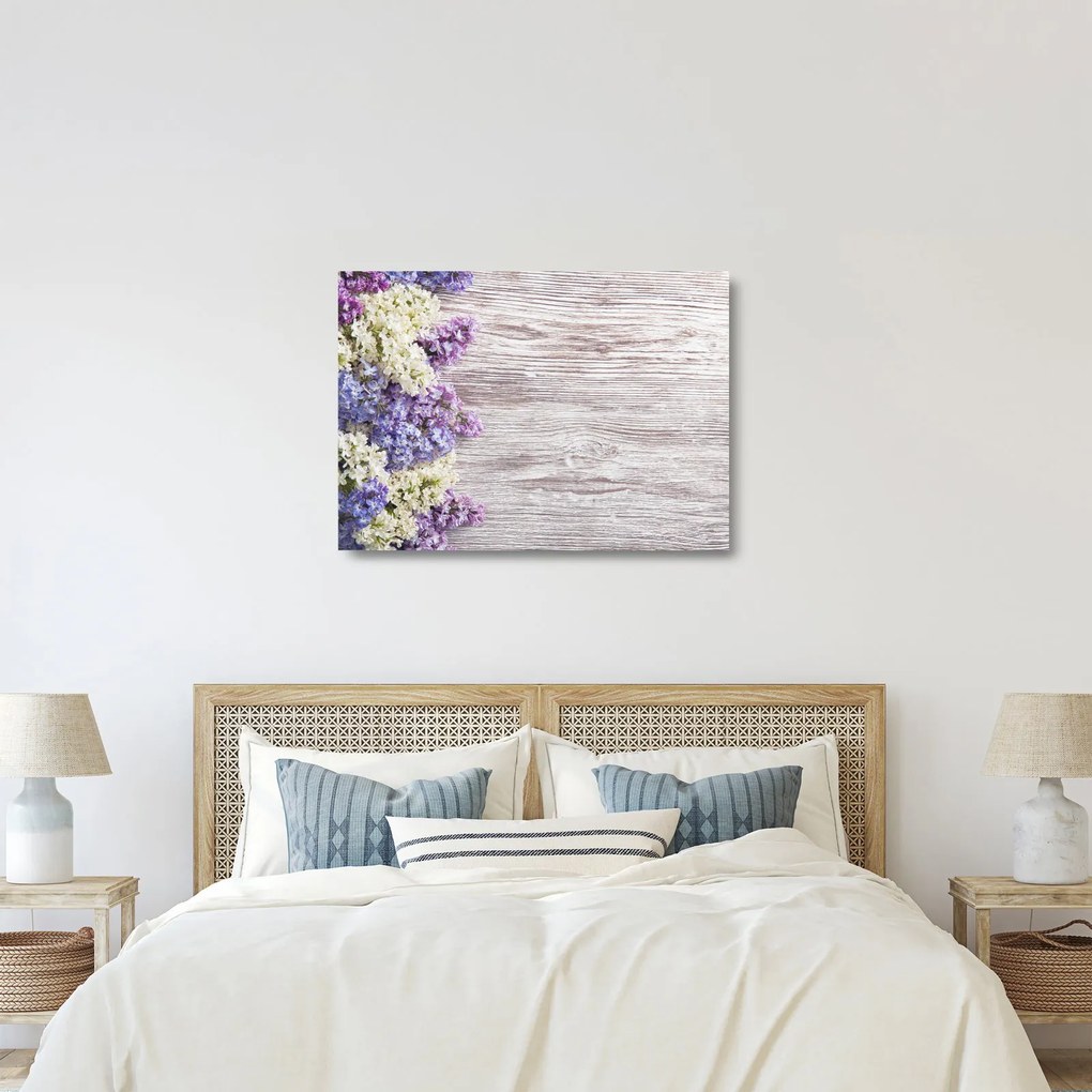 Obraz na szkle bzu na drewnie (70x50 cm)