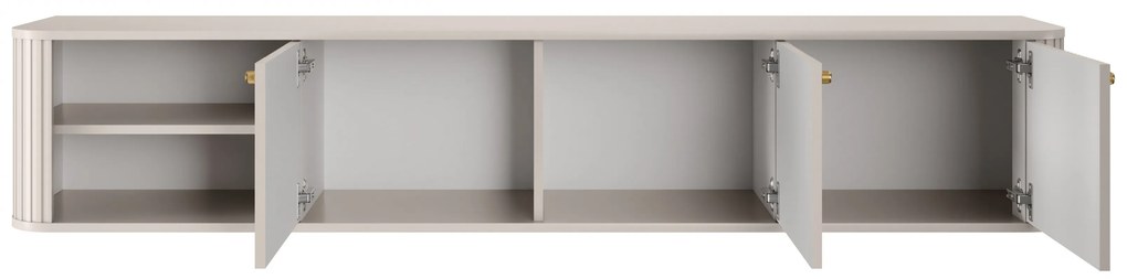 Szafka RTV wisząca Vesper 187 cm trzydrzwiowa - kaszmir / złote uchwyty